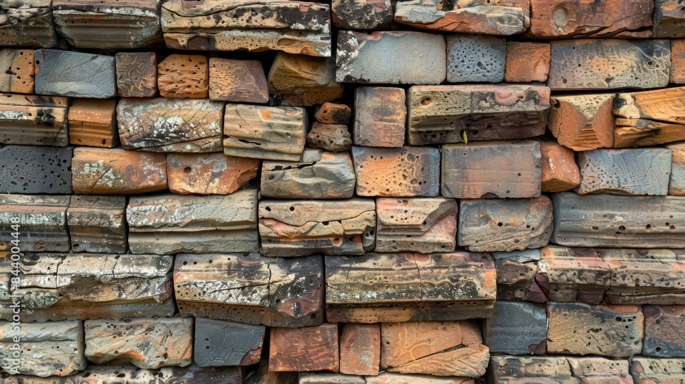 Poster layers upon layers of bricks and stones are carefully stacked and bonded together to create a solid 
