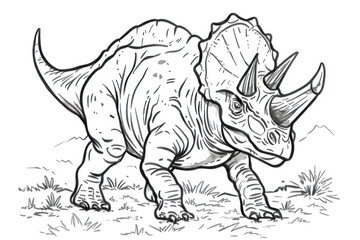 Obraz premium Triceratops Dinosaur Coloring Page Illustration.