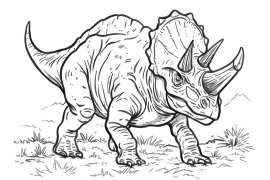 Triceratops Dinosaur Coloring Page Illustration.
