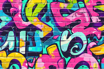 Obraz premium Seamless urban typography hipster street art graffiti wall slogan pattern with neon color.