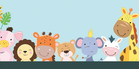 kids wallpaper, cute animals, cartoon style	