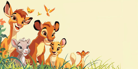 kids wallpaper, cute animals, cartoon style	
