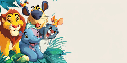 kids wallpaper, cute animals, cartoon style	