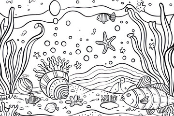Marine background. Coloring book or Coloring page for kids.