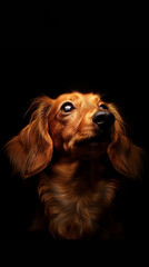 mini dachshund with short red fur, isolated on black background
