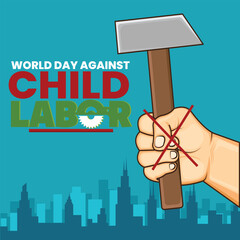 World Day Against Child Labour 2024. World Day Against Child Labour creative concept banner, poster, social media post, template design, post card etc. safety helmet vector illustration.