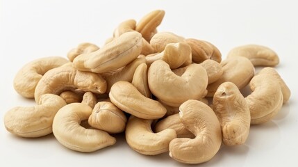 Raw cashew nuts on a white background