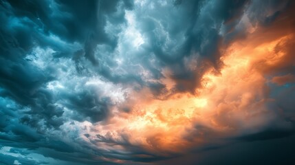 Powerful sky scene with dark, turbulent clouds and dramatic lighting, setting the stage for an impending storm