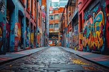 Fototapeta premium Vibrant Street Art Adorns Hidden Alleyway