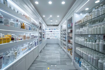 Fototapeta premium Modern pharmacy with neatly arranged shelves
