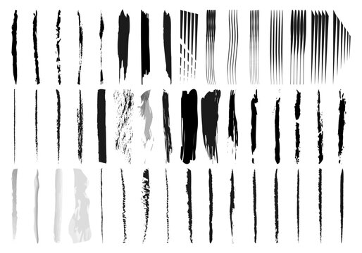 Trazos verticales negros de diferentes tipos de pinceles.