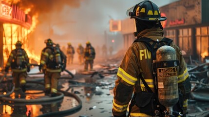Heroic Firefighter in Action at Fire Scene