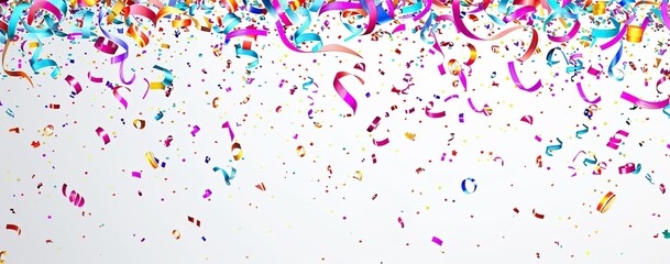 A picture for a holiday card. Sheets of colored paper and ribbons on a white background, as well as a free zone for text.