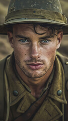 Fototapeta premium Australian WWI Soldier with Determined Gaze