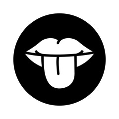Tongue icon design, tongue vector illustration, sense of taste, black circle flat icon