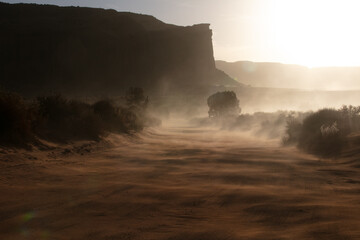 Monument Valley in Utah and Arizona in sand storm time