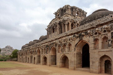 HISTORICAL SITE OF THE ELEPHANT STABLE IN HAMPI, INDIA.