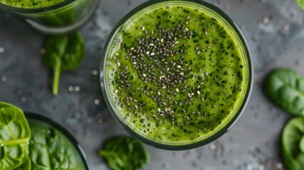 Obraz premium Spinach Shake with Chia Seeds in Glass