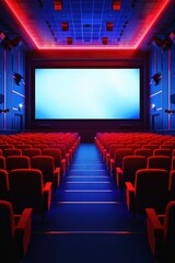 Fototapeta premium Empty Movie Theater Interior with Big White Screen