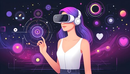 Woman in Virtual Reality: Exploring Digital Worlds and Interactive Interfaces with Futuristic Technology