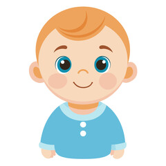 A baby boy in blue clothes sitting on white background