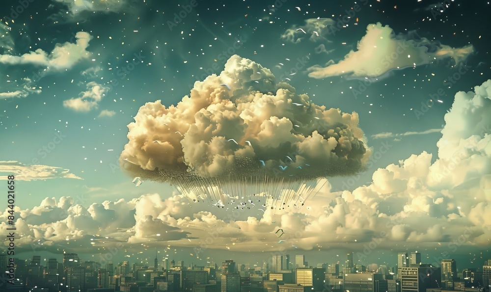 Poster a large cloud with many small clouds inside of it