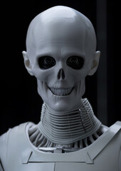 alien with a white skull in white armor, horror art