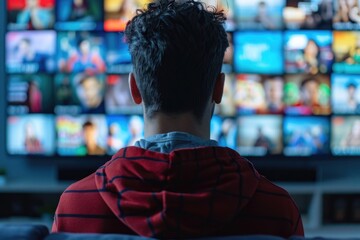 Man Watching Streaming Service on TV