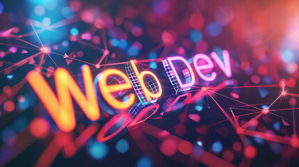 A colorful abstract image depicting the world of web development, with the word Web Dev illuminated in bright neon colors