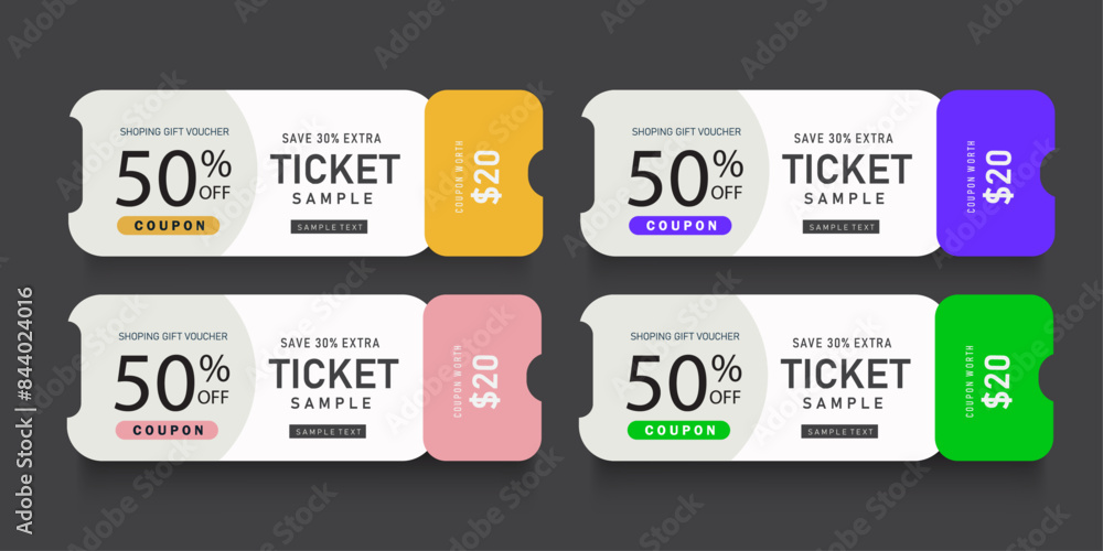 Wall mural ticket set for sale, voucher, coupon template