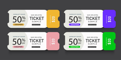 ticket set for sale, voucher, coupon template