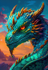 dragon portrait, fantasy art illustration