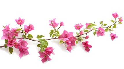 Blooming branch, flowers and inflorescence of bougainvillea isolated on white background. Element for design close-up.
