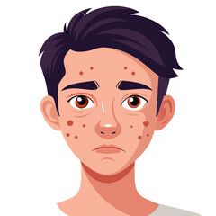 A cartoon depiction of a youthful male displaying acne on his facial skin
