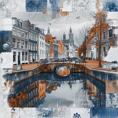 Delft Ceramics and Canals Art Collage

