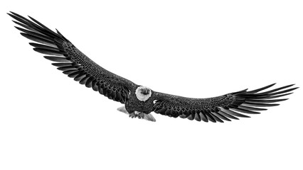 american bald eagle is floating in white background bottom front view