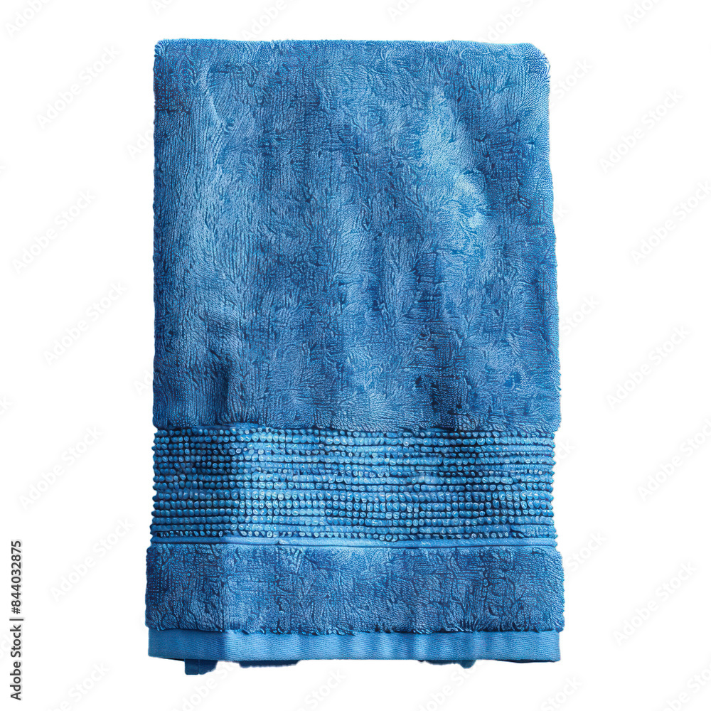 Poster high quality image of a folded blue bath towel with textured pattern isolated on a transparent check
