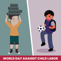 World Day Against Child Labour 2024. World Day Against Child Labour creative concept banner, poster, social media post, template design, post card etc. safety helmet vector illustration.