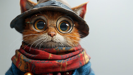 3d rendered cute wizard cat with wizard costume made with generative AI