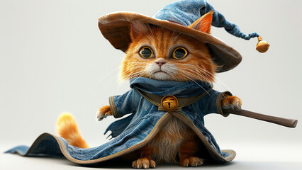3d rendered cute wizard cat with wizard costume made with generative AI