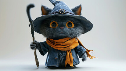3d rendered cute wizard cat with wizard costume made with generative AI