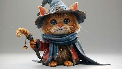 3d rendered cute wizard cat with wizard costume made with generative AI
