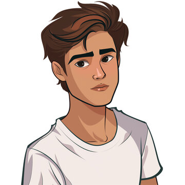 recommend clip art: young latino man with brown hair . png . clip art . vector cartoon art style . remove background 