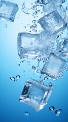 Obraz premium Ice Cubes Falling Through Water With Bubbles