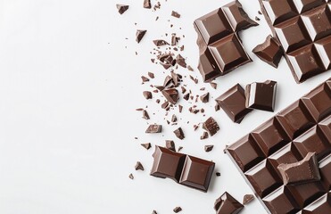 top view of dark chocolate on a white background