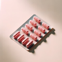 Elegant Blister Pack: Neatly Arranged Pink Capsules on a Light Surface