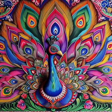 A mandala art of colorful peecock 
