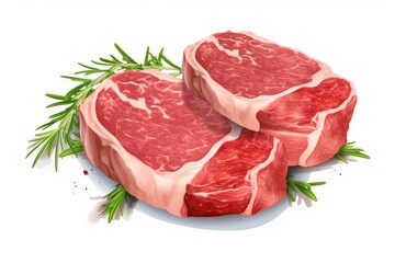 Raw Lamb Chops or Mutton Cuts Illustration, Fresh Sheep Meat Cutlet on Bone Cut Out Closeup Isolated