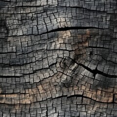 Burnt Wood Textured Background, Charcoal Texture, Firewood with Cracks, Charred Tree Background