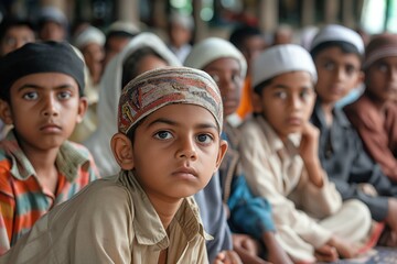 Fototapeta premium photo of muslim boys in traditional clothes